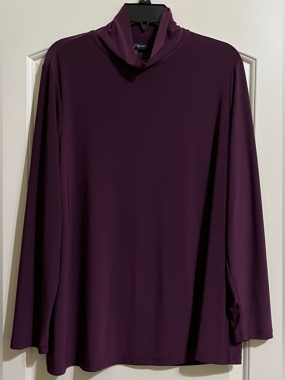 Slinky Brand Deep Plum Purple Liquid Knit Mock Neck Long Sleeve Stretch Top 1X